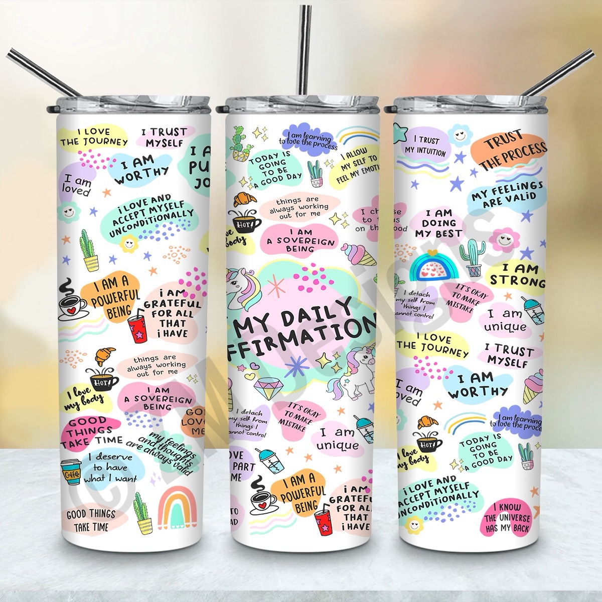 #8 Skinny 20oz tumbler UV DTF Daily affirmations - ZMDesigns